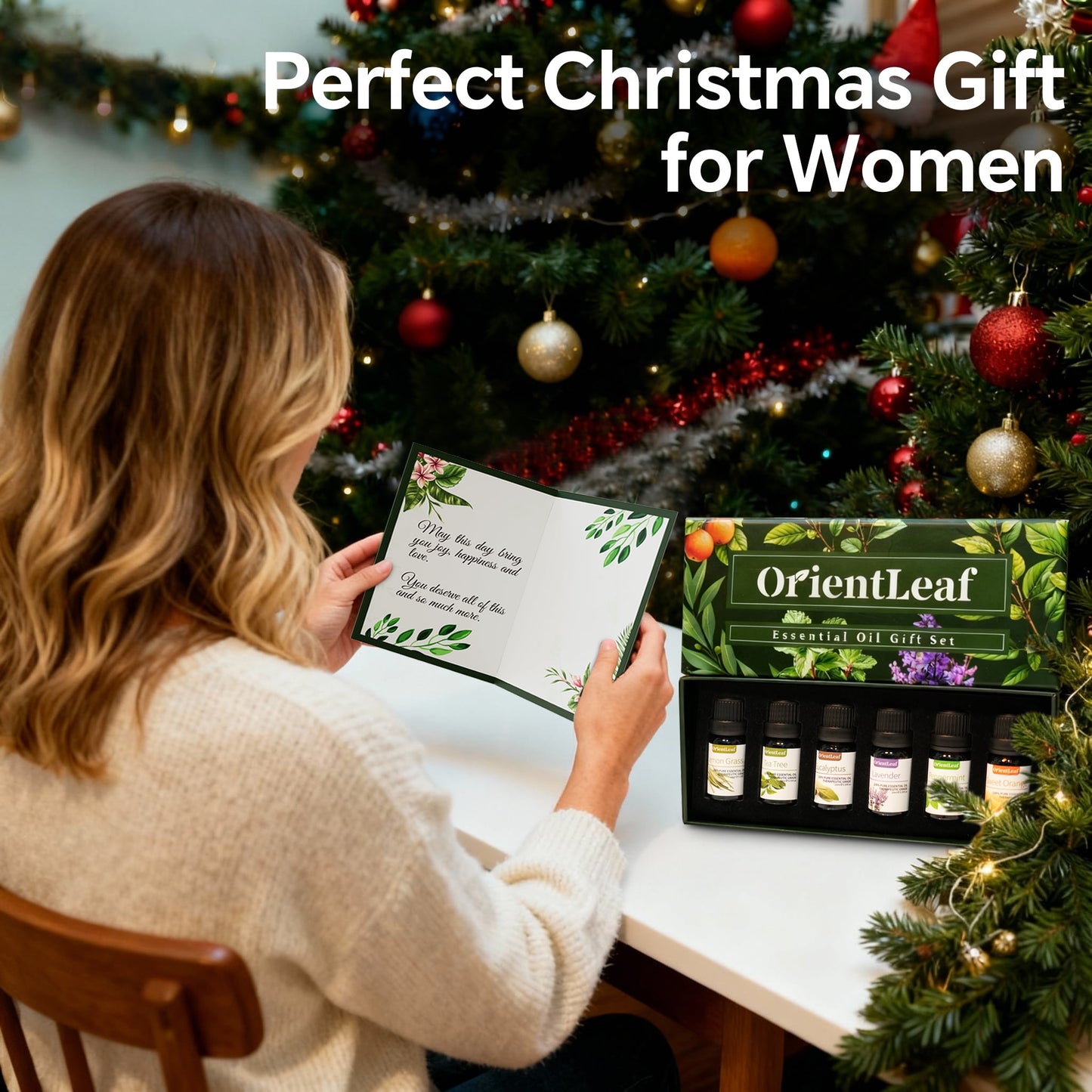 Essential Oils Set with Greeting Card, 100% Pure Essential Oil Gift Set for Essential Oil Diffuser, Aromatherapy, Sleep, Massage & DIY