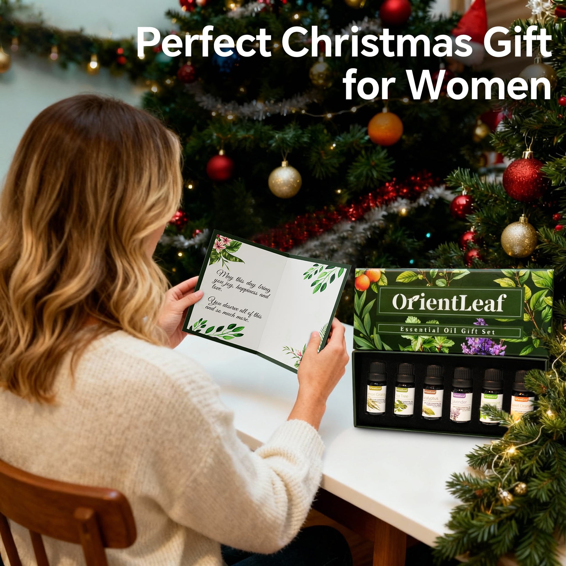 Essential Oils Set with Greeting Card, 100% Pure Essential Oil Gift Set for Essential Oil Diffuser, Aromatherapy, Sleep, Massage & DIY