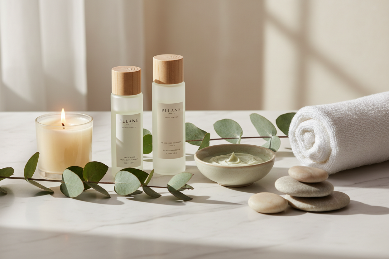 Make me a beauty-self care type of image that is soothing and calming